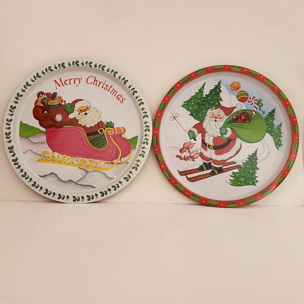 Christmas Holiday Tin Serving Trays  *AS IS READ*